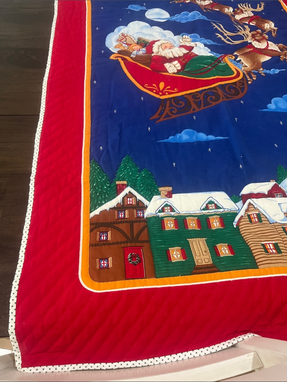 Homemade Quilt Wall Hanging 1991 Christmas 90s Vintage Holiday Santa Sleigh Wall - Picture 5 of 16